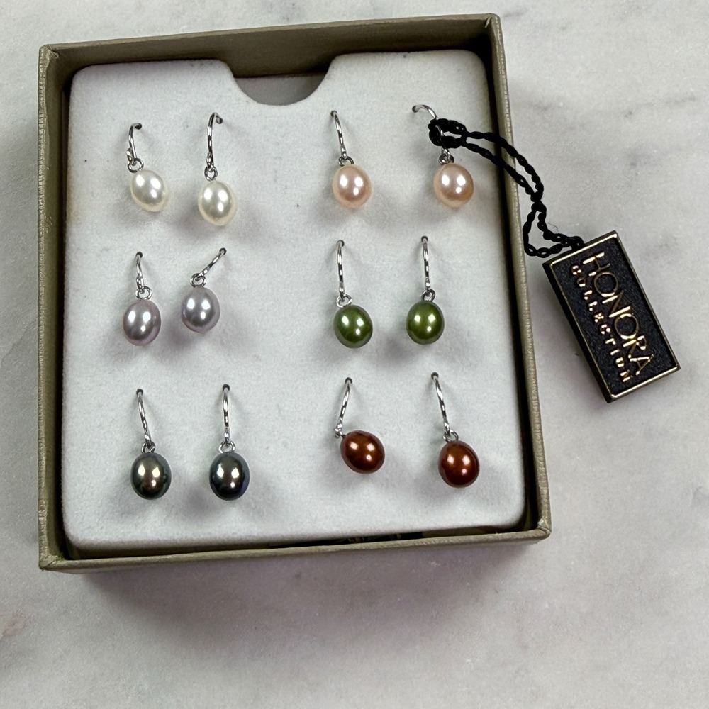 Honora Pearl Sterling Silver Dangle Earrings Set of 6 Pairs Gift Set In Box NNW